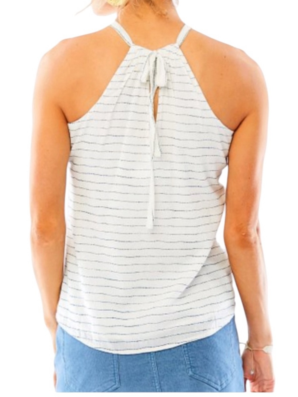 Carve Designs Organic Cotton Striped Chapman Halter Tank Top White Navy Size L